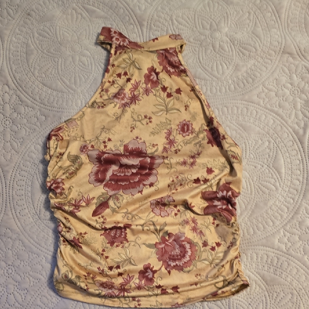 SHEIN Floral Print Tank Top - Cream and Pink